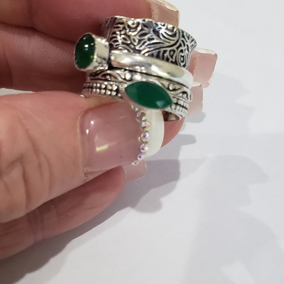 Handmade Green Onyx 925 Silver Spinner Ring - Picture 2 of 10
